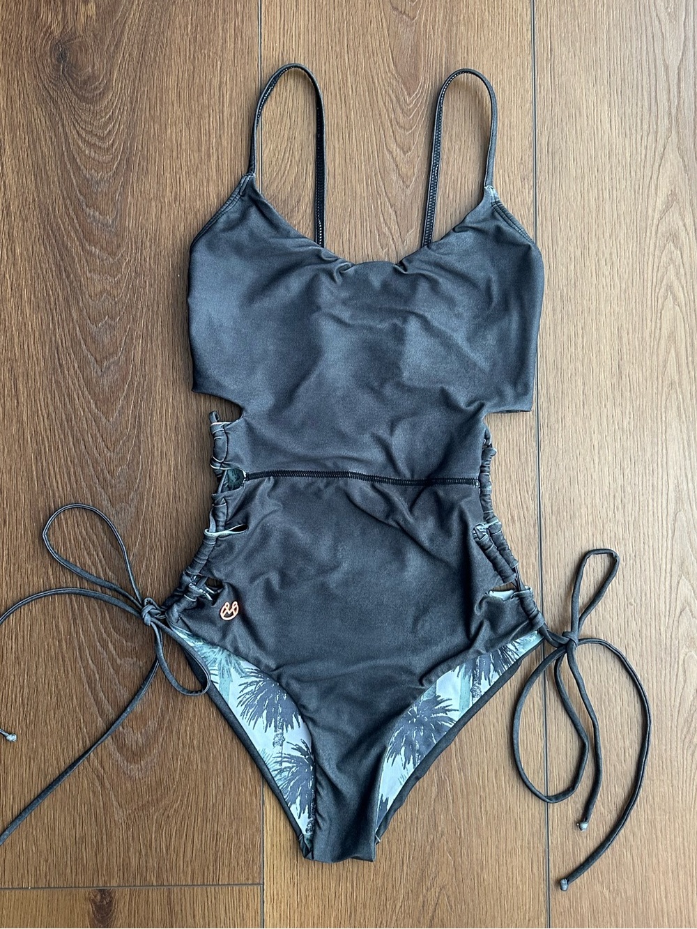 Maaji Black One-Piece Reversible Swimsuit with Palm-Print & Side Ties